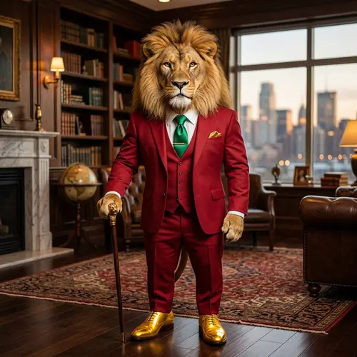 Royal Lion in Stylish Red Suit
