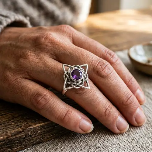 Silver Witch Knot Ring with Center Stone