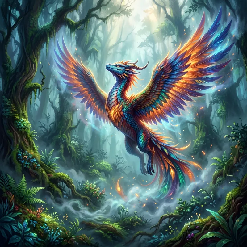 Mystical Creature Emerging from Misty Forest | Fantasy Art