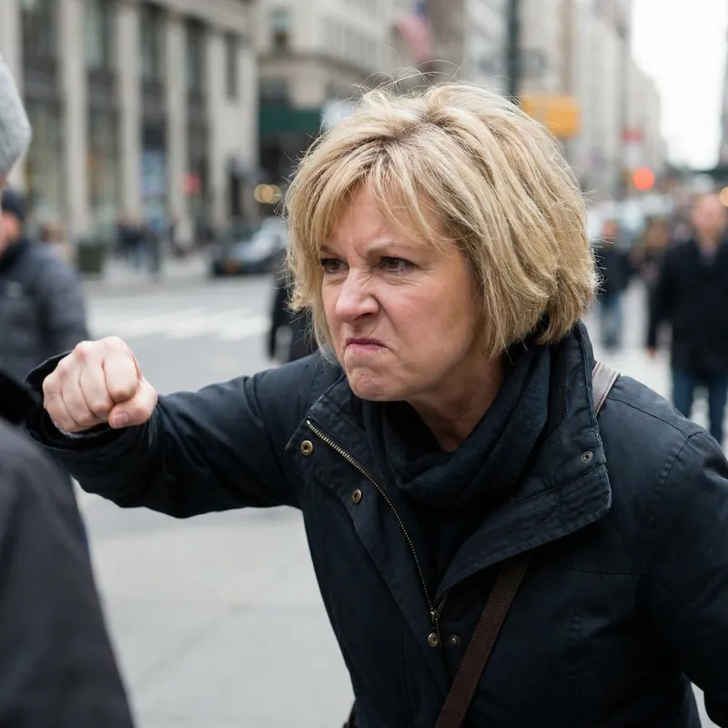 Angry Karen Shaking Fist at Someone