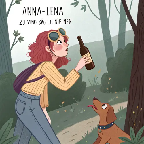 Drunk Girl in the Woods with Wine and Dog
