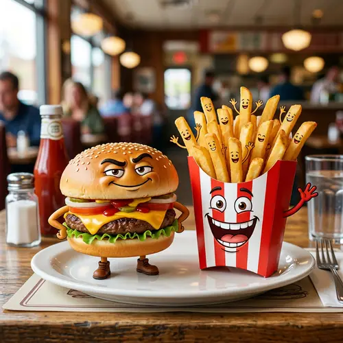 Confident Burger & Eager Fries: A Fun Food Duo