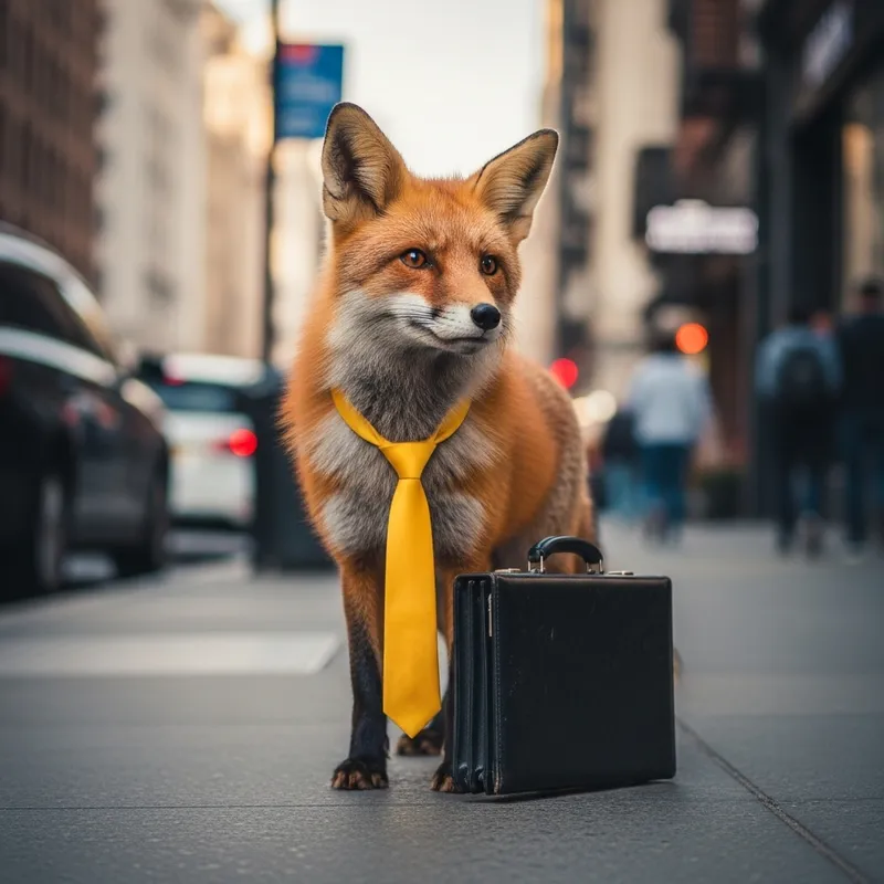 Dapper Fox with a Tie and Briefcase