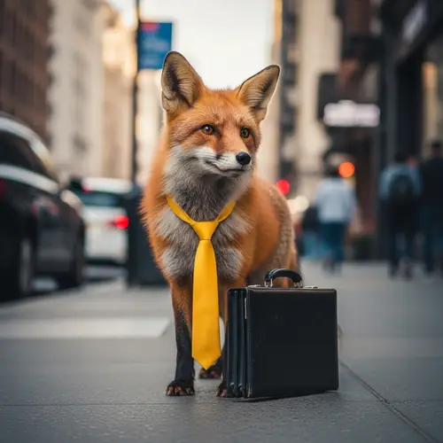 Dapper Fox with a Tie and Briefcase