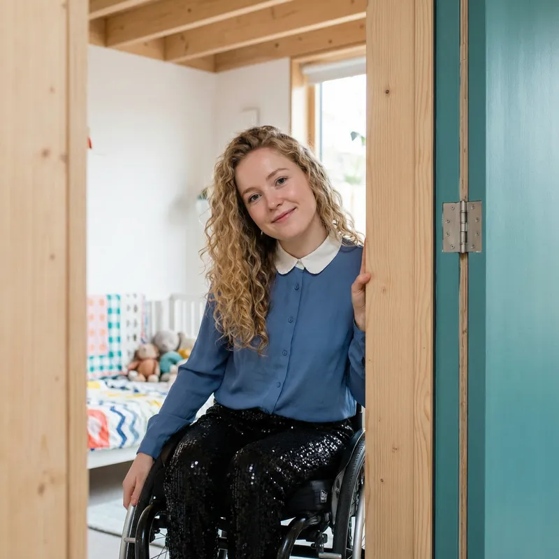 Charming Young Woman in Modern Nursery Setting