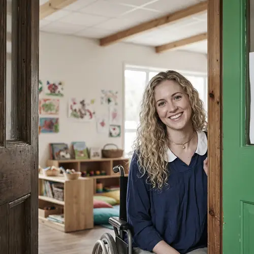 Caucasian Woman with Big Smile in Classroom Setting