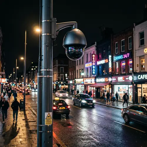 Modern City Street CCTV Scene at Night