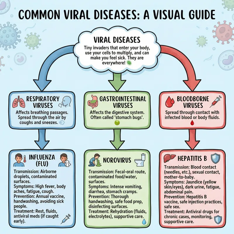 Visual Guide to Common Viral Diseases with Fun Descriptions