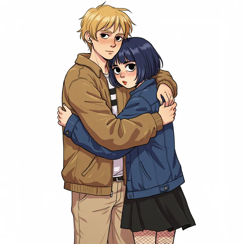 Scott Pilgrim Style Couple Embrace Scott Pilgrim Style Couple Embrace