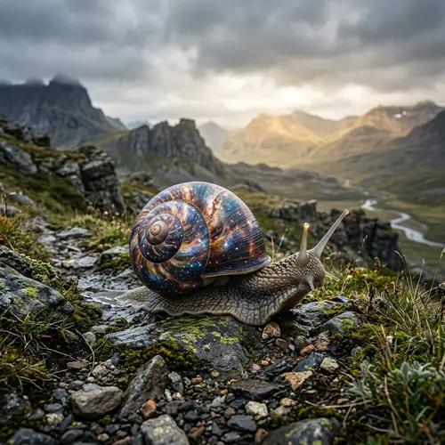Whimsical Snail Art: Galaxy-Inspired Surrealism