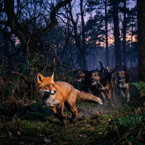 Eerie Fox Chase: Haunting Midnight Forest Pursuit