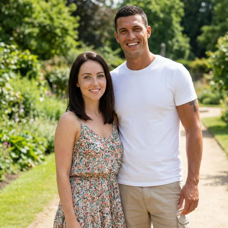 Beautiful Couple with Floral Dress and Cross Tattoo