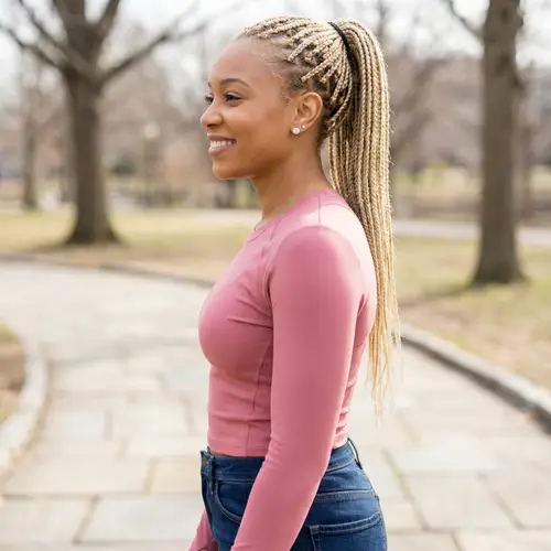 Chic Style: African American Woman in Pink & Blue Jeans