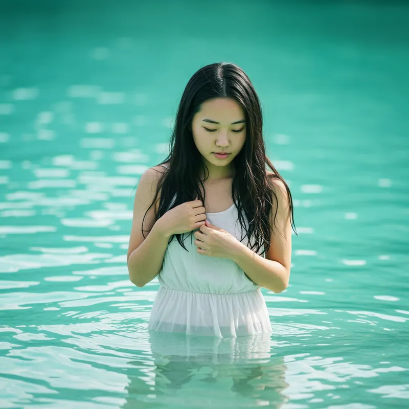 Shy Lady in Water - Serene Moments Captured