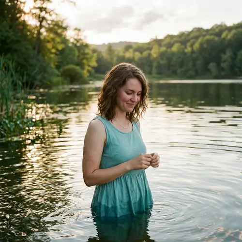 Shy Lady in Water - Serene Moments Captured