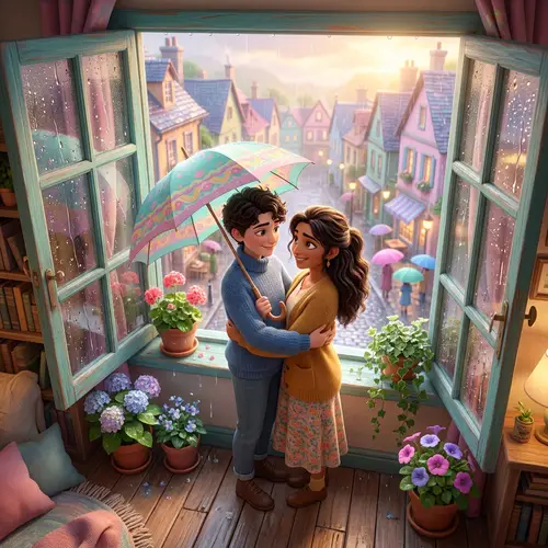 Enchanting 4K Romantic 3D Scene With Androgynous Figure and Young Hispanic Woman