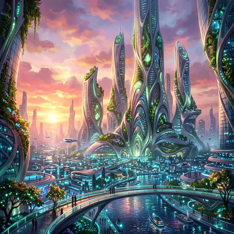 Futuristic Cityscape: Nature Meets Technology Futuristic Cityscape: Nature Meets Technology