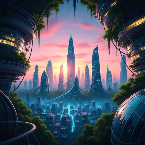 Futuristic Cityscape: Nature Meets Technology