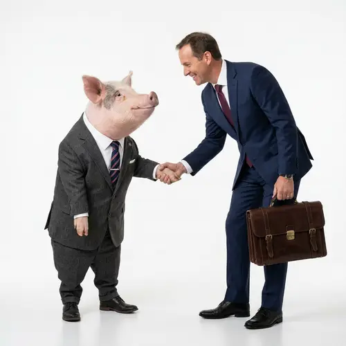 Pig and Businessman Shake Hands in Fun Image