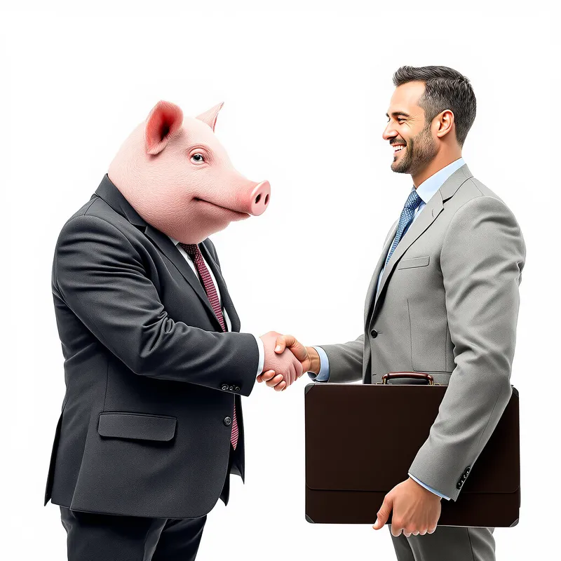 Pig and Businessman Shake Hands in Fun Image