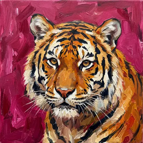Beginner's Oil Painting of a Tiger Close-Up