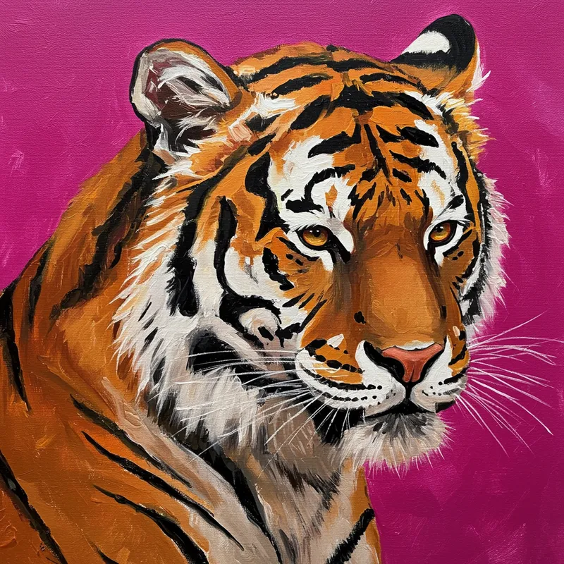 Beginner's Oil Painting of a Tiger Close-Up