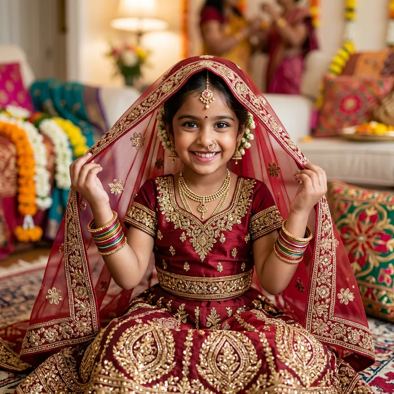 Charming Young Girl in Traditional Bridal Attire