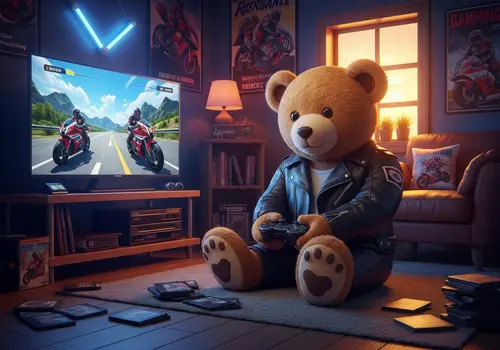 Epic Gaming Adventures with a Bear in Neon Glow