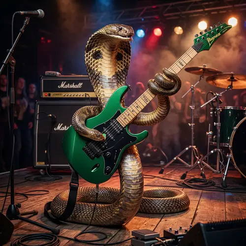 Cobra Snake Playing Green Ibanez FGM300 Guitar