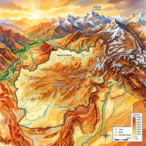 Afghanistan Topographic Map: Hindu Kush and Pamir Mountains