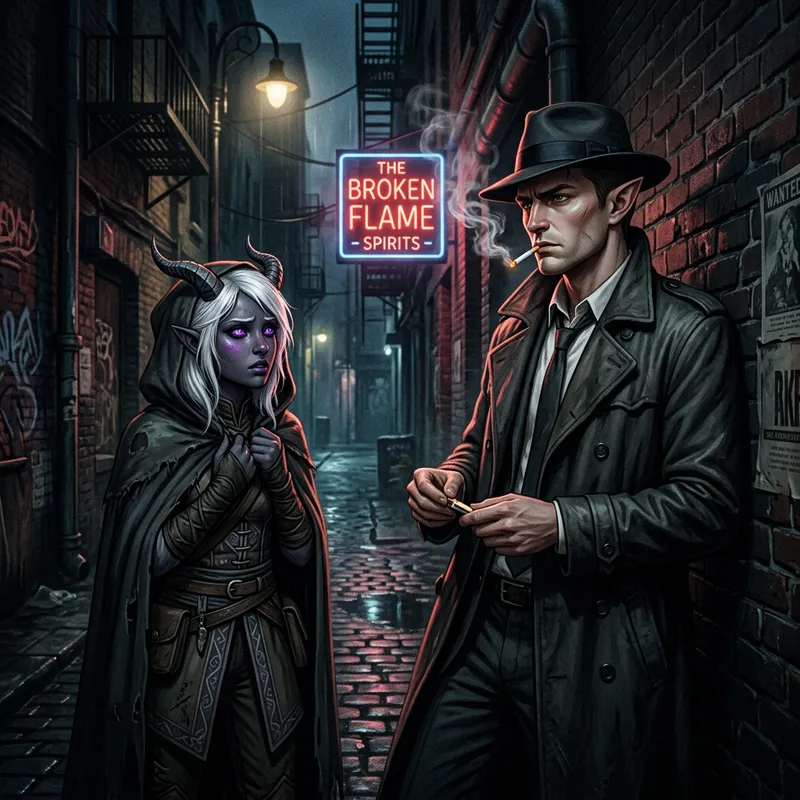 Tiefling Half-Elf Noir Detective Girl | Mystery Scene