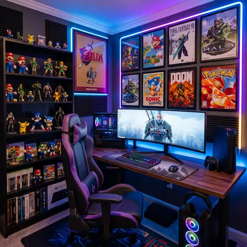 Gamer's Paradise Setup: Curved Monitor, Rainbow Backlit Keyboard & LED Ambience