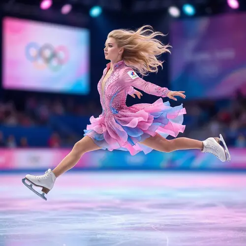 Hyper-Realistic 128k Image of Elegantly Leaping Female Figure Skater