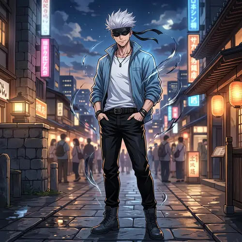 Mysterious Anime Character with Silver Hair and Blue Eyes