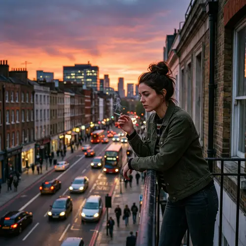 Female Character Smoking at Sunset