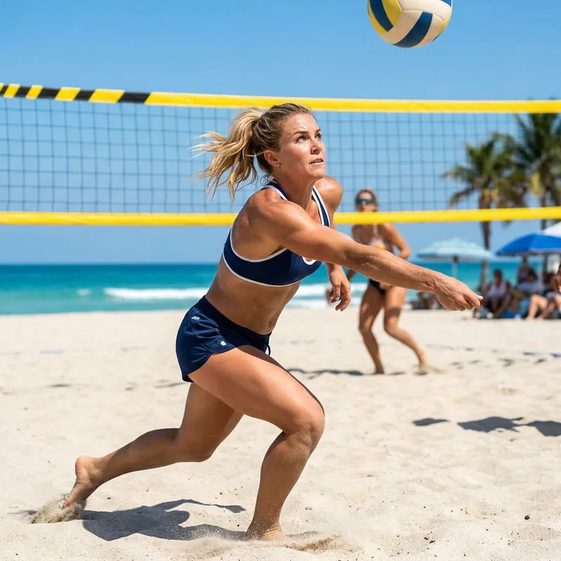Blonde Woman Playing Beach Volleyball | Competitive Action Scene