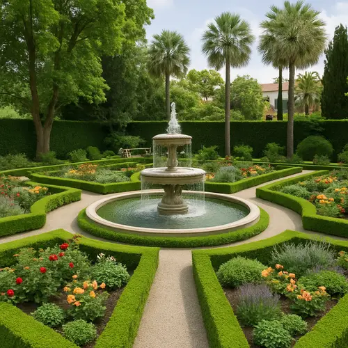Beautiful English & Mediterranean Garden with Fountain