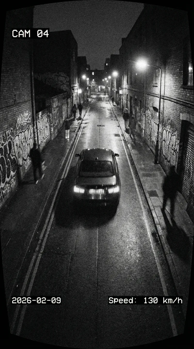 CCTV Footage: Urban Speeding Car at Night