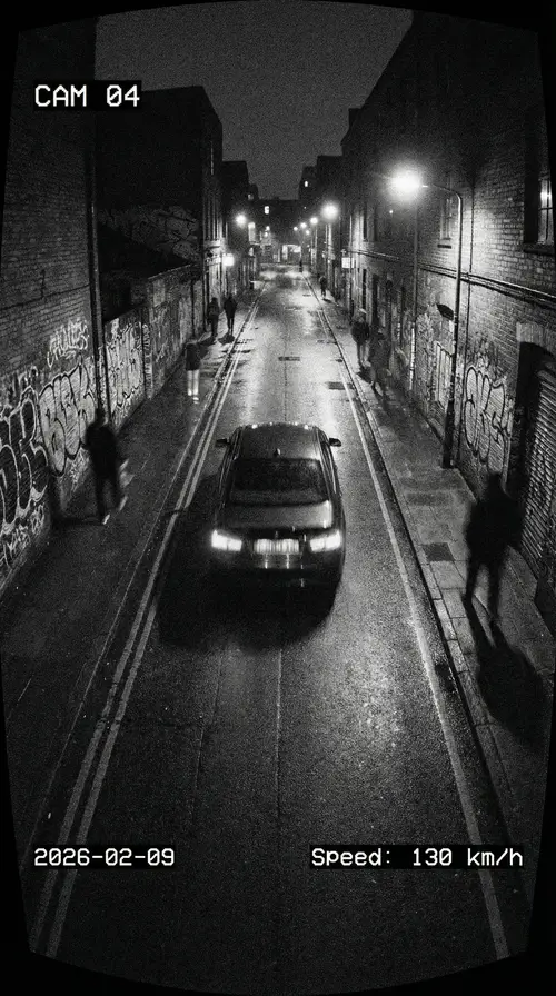 CCTV Footage: Urban Speeding Car at Night