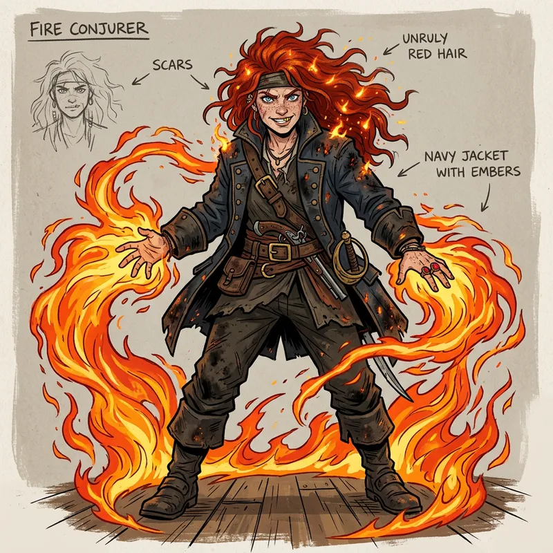 Fiery Female Pirate Captain Concept Art
