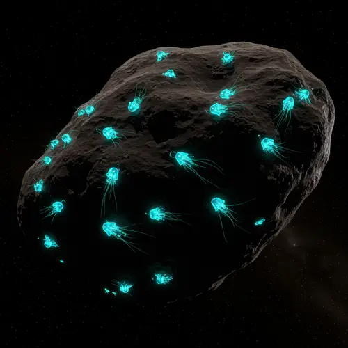 Astroid with Glowing Sea Enemies - A Visual Adventure