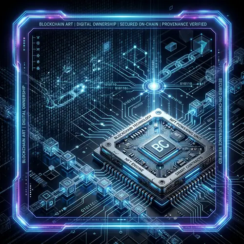 Futuristic Blockchain Artwork with 3D Computer Chip Design