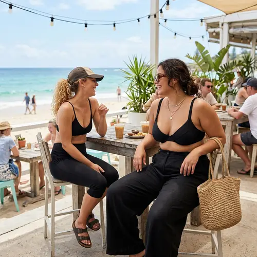 Stunning Busty Women in Black Bikinis