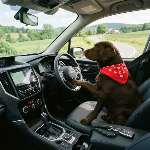 Chocolate Labrador Driving Modern SUV | Countryside Adventure