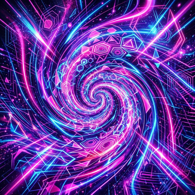 Neon Abstract Art - Swirling Patterns & Geometric Shapes