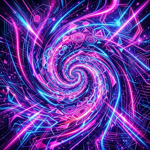 Vibrant Neon Abstract Art - Swirling Patterns & Geometric Shapes