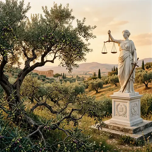 Lady Justice Marble Sculpture with Olive Vine | Symbol of Impartiality