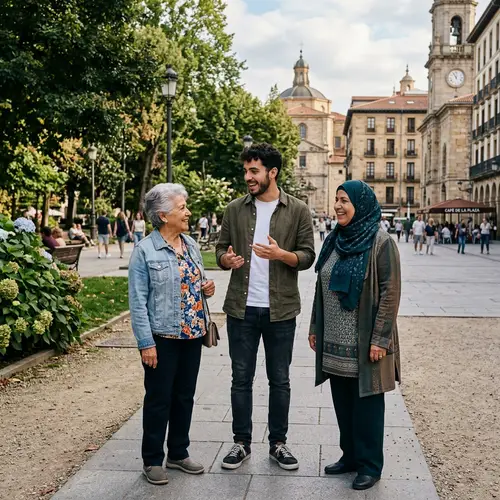 A Young Man with Two Elderly Women in a Park