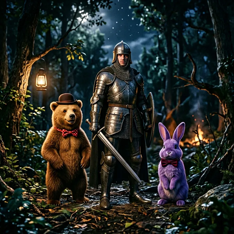 Knight with Bear and Rabbit in the Dark Knight with Bear and Rabbit in the Dark