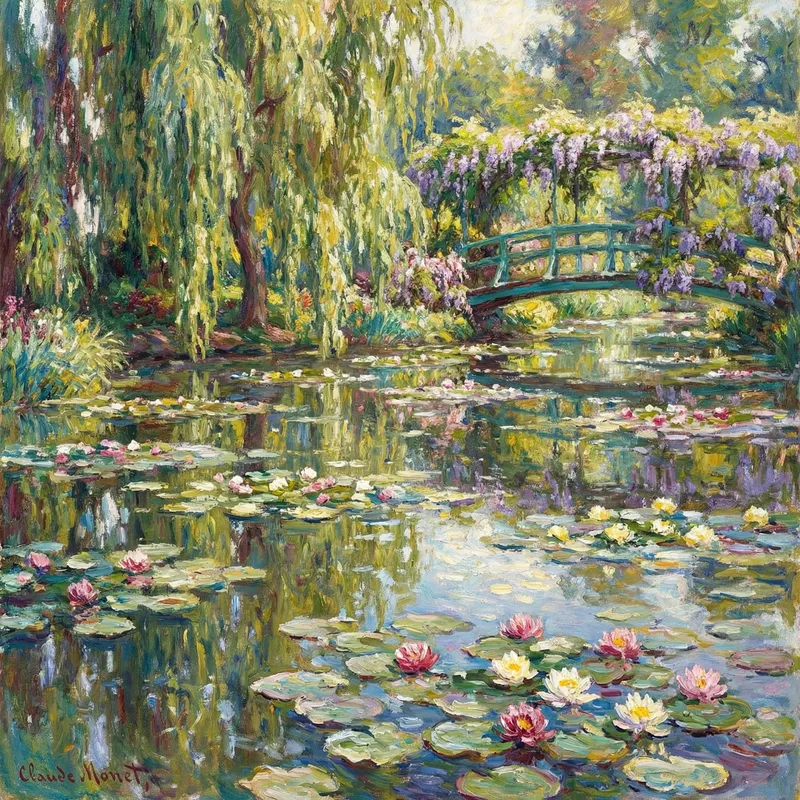 Monet-Style Water Lily Pond: Impressionist Art